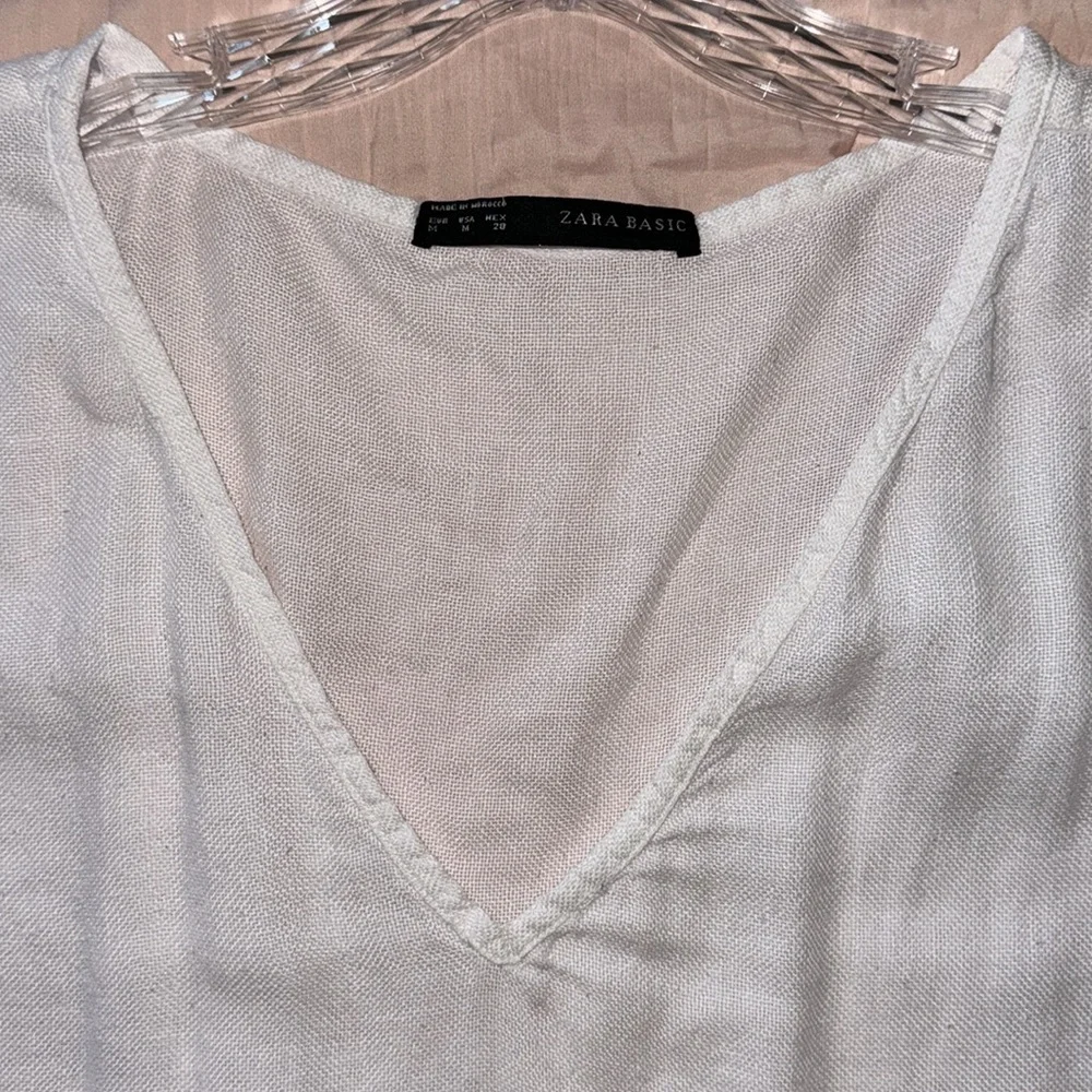 Zara 100% Linen V-Neck Top White, Red Dual Stripe Lightweight Size M - Picture 7 of 14